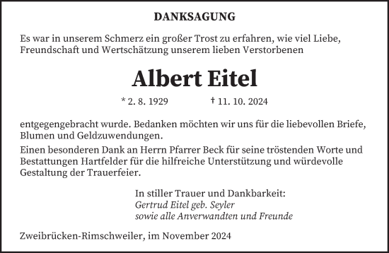 Todesanzeige von Albert Eitel von saarbruecker_zeitung