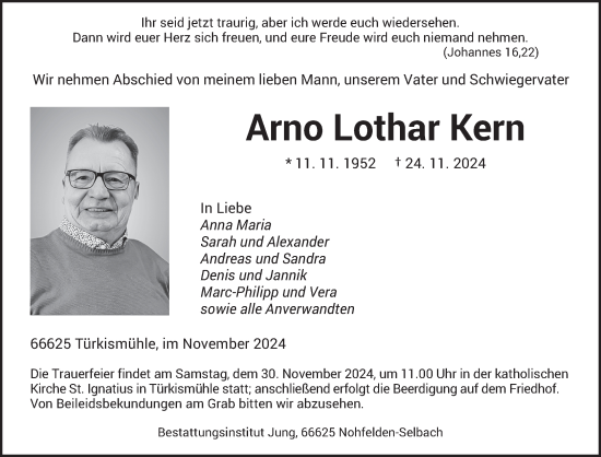 Todesanzeige von Arno Lothar Kern von saarbruecker_zeitung