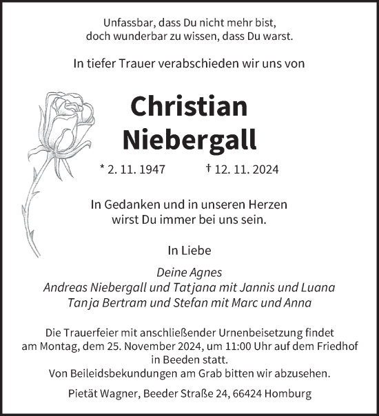 Todesanzeige von Christian Niebergall von saarbruecker_zeitung