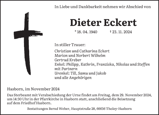 Todesanzeige von Dieter Eckert von saarbruecker_zeitung