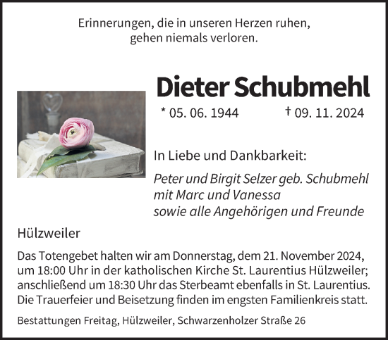 Todesanzeige von Dieter Schubmehl von saarbruecker_zeitung