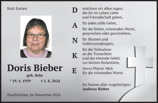 Todesanzeige von Doris Bieber von saarbruecker_zeitung