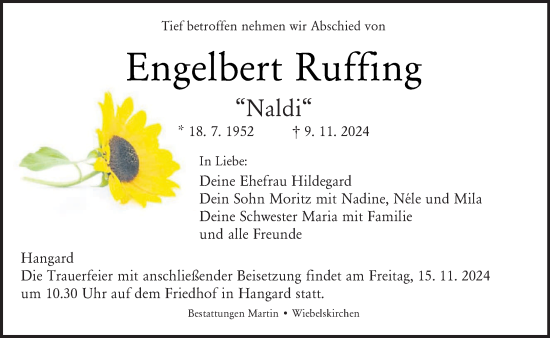 Todesanzeige von Engelbert Ruffing von saarbruecker_zeitung