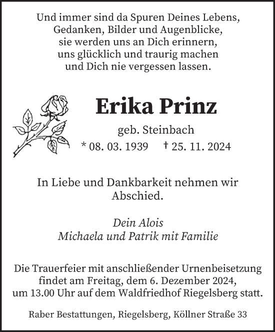 Todesanzeige von Erika Prinz von saarbruecker_zeitung