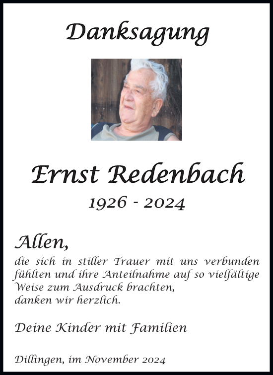 Todesanzeige von Ernst Redenbach von saarbruecker_zeitung