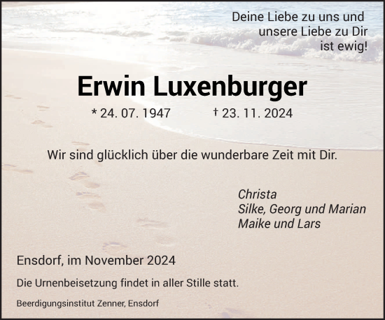 Todesanzeige von Erwin Luxenburger von saarbruecker_zeitung