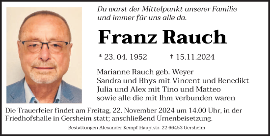 Todesanzeige von Franz Rauch von saarbruecker_zeitung