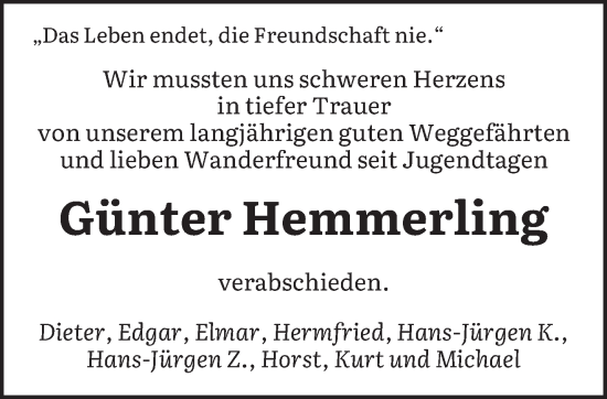 Todesanzeige von Günter Hemmerling von saarbruecker_zeitung