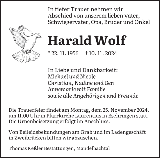 Todesanzeige von Harald Wolf von saarbruecker_zeitung