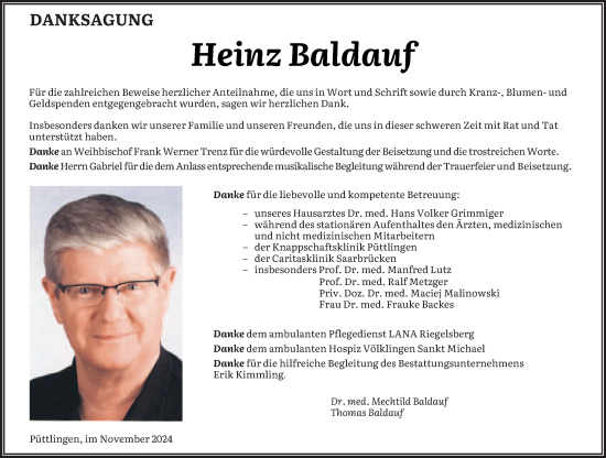 Todesanzeige von Heinz Baldauf von saarbruecker_zeitung