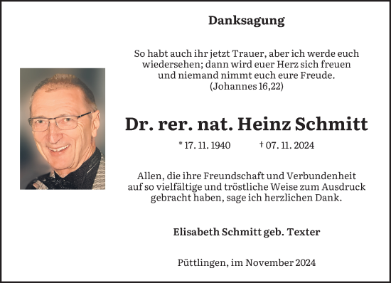 Todesanzeige von Heinz Schmitt von saarbruecker_zeitung