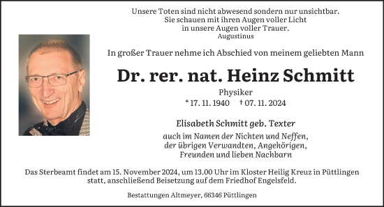 Todesanzeige von Heinz Schmitt von saarbruecker_zeitung