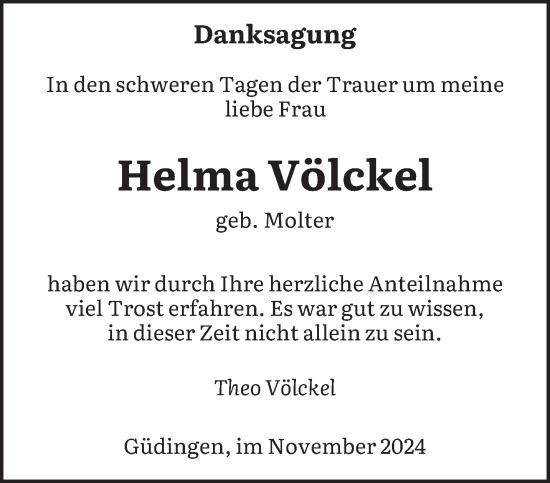 Todesanzeige von Helma Völckel von saarbruecker_zeitung