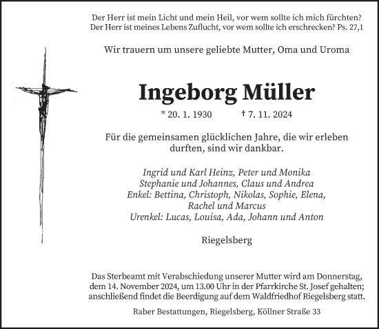 Todesanzeige von Ingeborg Müller von saarbruecker_zeitung