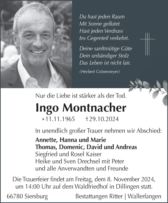 Todesanzeige von Ingo Montnacher von saarbruecker_zeitung