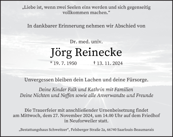 Todesanzeige von Jörg Reinecke von saarbruecker_zeitung