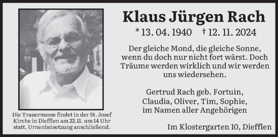 Todesanzeige von Klaus Jürgen Rach von saarbruecker_zeitung