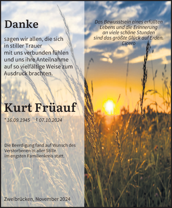 Todesanzeige von Kurt Früauf von saarbruecker_zeitung