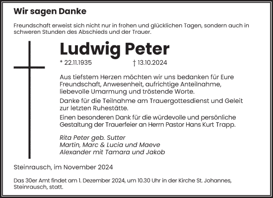 Todesanzeige von Ludwig Peter von saarbruecker_zeitung