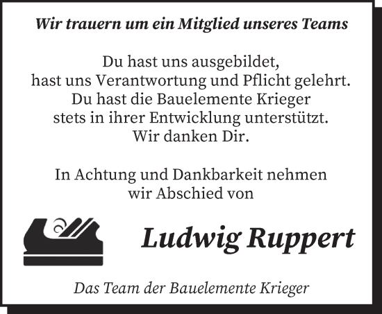 Todesanzeige von Ludwig Ruppert von saarbruecker_zeitung