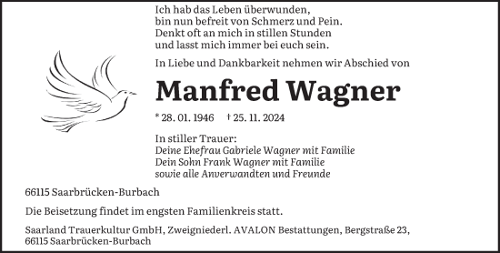 Todesanzeige von Manfred Wagner von saarbruecker_zeitung