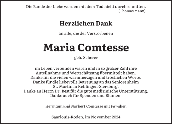 Todesanzeige von Maria Comtesse von saarbruecker_zeitung