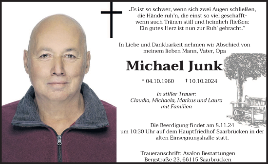 Todesanzeige von Michael Junk von saarbruecker_zeitung