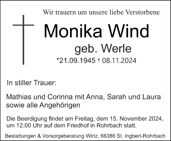 Todesanzeige von Monika Wind von saarbruecker_zeitung