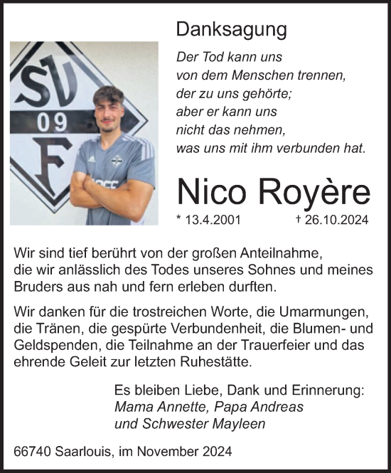 Todesanzeige von Nico Royere von saarbruecker_zeitung