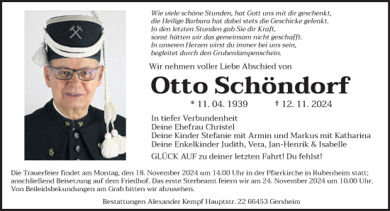 Todesanzeige von Otto Schöndorf von saarbruecker_zeitung