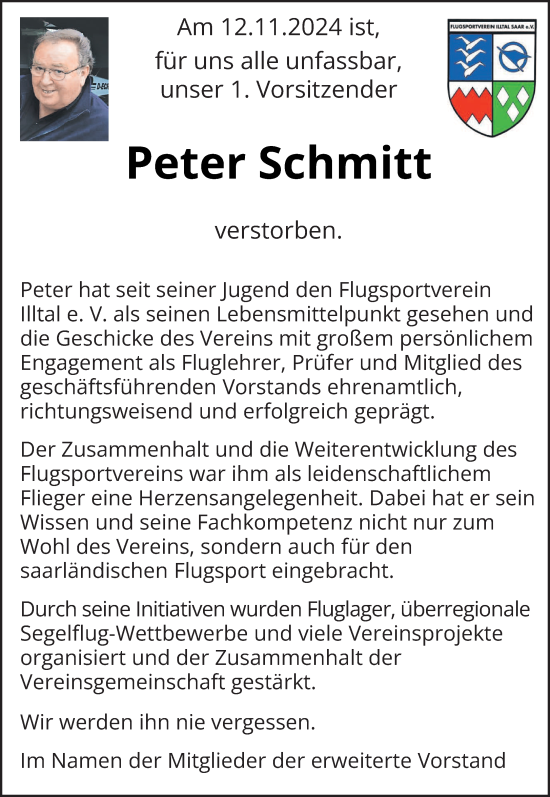 Todesanzeige von Peter Schmitt von saarbruecker_zeitung