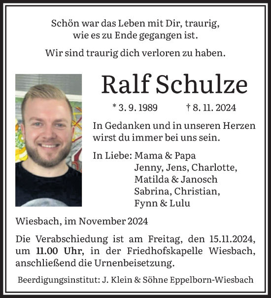 Todesanzeige von Ralf Schulze von saarbruecker_zeitung