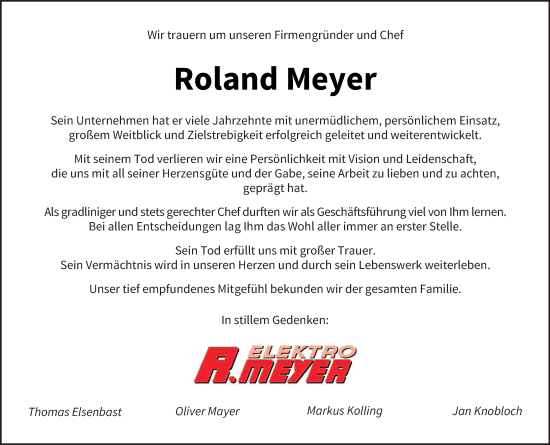 Todesanzeige von Roland Meyer von saarbruecker_zeitung