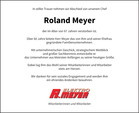 Todesanzeige von Roland Meyer von saarbruecker_zeitung