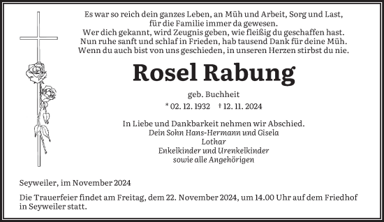 Todesanzeige von Rosel Rabung von saarbruecker_zeitung