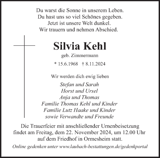 Todesanzeige von Silvia Kehl von saarbruecker_zeitung