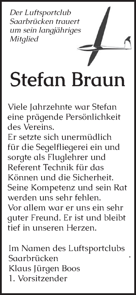 Todesanzeige von Stefan Braun von saarbruecker_zeitung