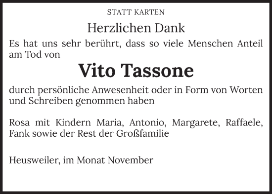 Todesanzeige von Vito Tassone von saarbruecker_zeitung