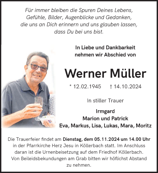 Todesanzeige von Werner Müller von saarbruecker_zeitung