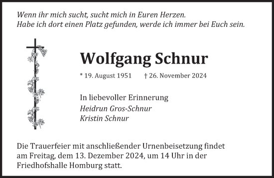 Todesanzeige von Wolfgang Schnur von saarbruecker_zeitung