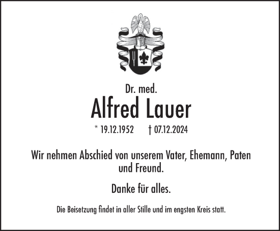 Todesanzeige von Alfred Lauer von saarbruecker_zeitung