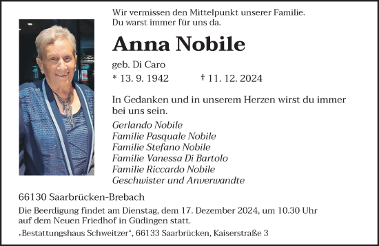 Todesanzeige von Anna Nobile von saarbruecker_zeitung