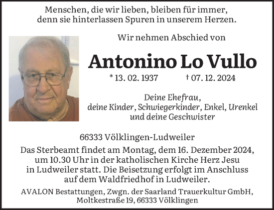 Todesanzeige von Antonino Lo Vullo von saarbruecker_zeitung