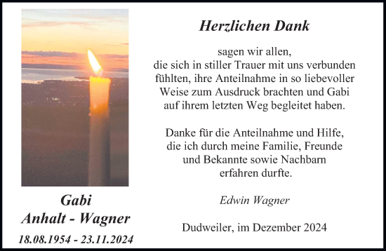 Todesanzeige von Gabi Anhalt-Wagner von saarbruecker_zeitung