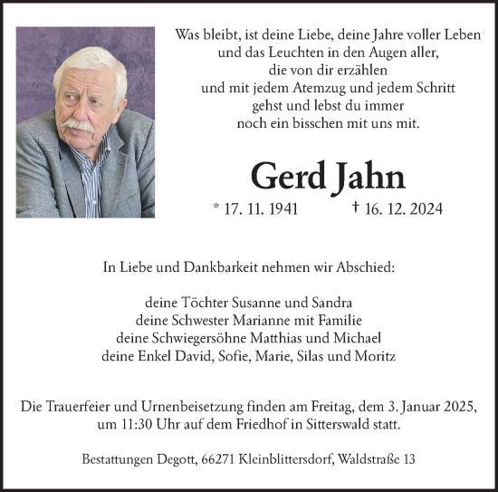 Todesanzeige von Gerd Jahn von saarbruecker_zeitung