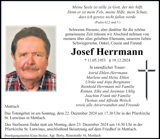 Todesanzeige von Josef Herrmann von saarbruecker_zeitung