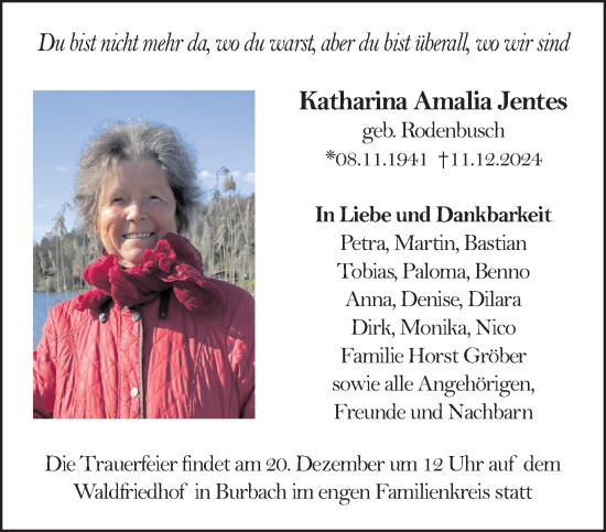 Todesanzeige von Katharina Amalia Jentes von saarbruecker_zeitung