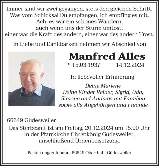 Todesanzeige von Manfred Alles von saarbruecker_zeitung