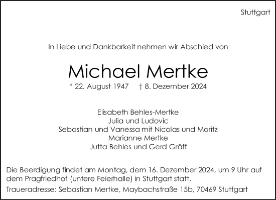 Todesanzeige von Michael Mertke von saarbruecker_zeitung