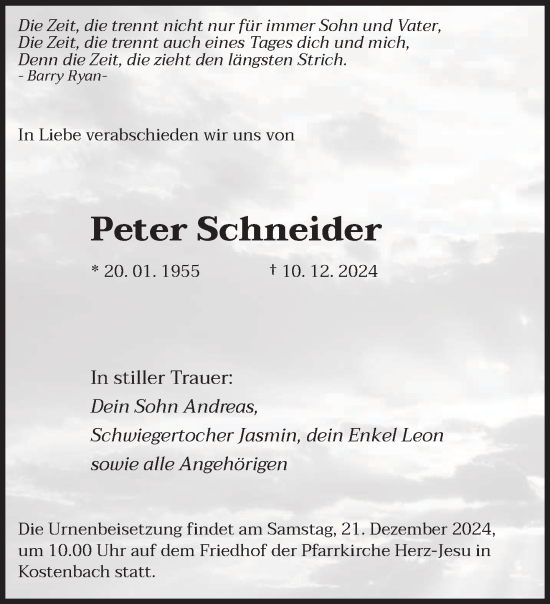 Todesanzeige von Peter Schneider von saarbruecker_zeitung